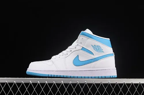 All Categories Air Jordan Jordan Series Basketball Shoes Air Jordan 1 Mid Different Versions Air Jordan 1 Mid AJ1 Joe 1 Lake Blue Zhongbang Basketball Shoes BQ6472-114